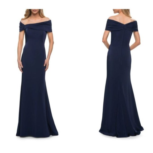 La Femme Off The Shoulder Gown Blue 4 - Picture 1 of 4